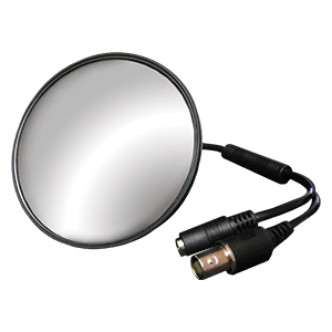 Round personal safety mirror with hidden Sony CCTV camera