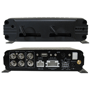 Designed for inside-vehicle placement, this battery powered portable DVR has connectors for 4 CCTV cameras and an alarm output