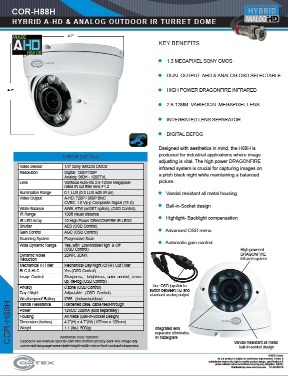 Hybrid 5MP (4K) Outdoor AHD Dome Camera with 2.8 ~ 12mm (Motorized) lens. 