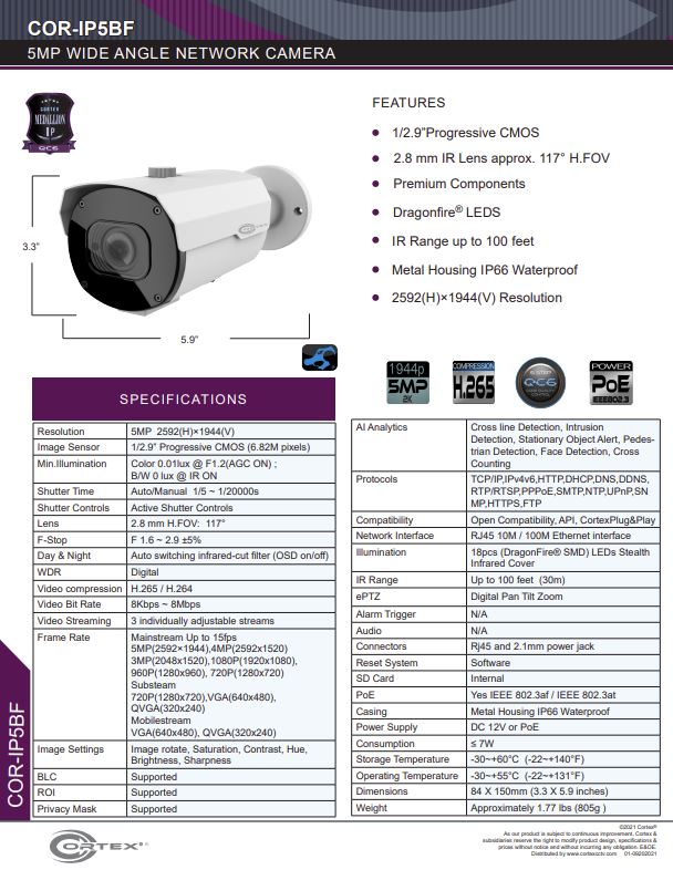 Medallion network camera,5MP Medallion network camera with 1920(H)×1080(V) resolution, this Medallion IP Bullet Security Camera has with a 2.8mm wide angle fixed lens 