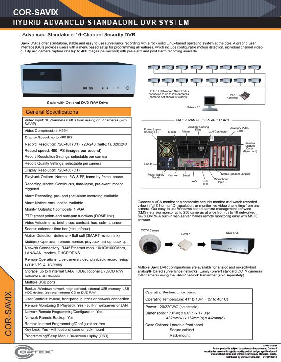 Spec Sheet image for the Savix DVR