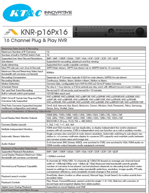 Spec Sheet image for the KT DVR