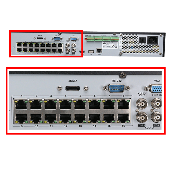 Close-up of various connectors on back of KTp4Px4 unit