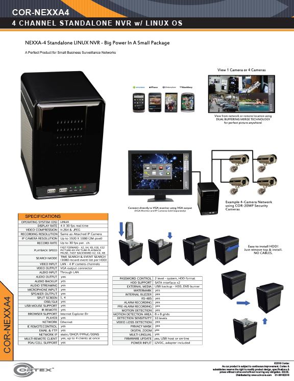 spec sheet for economy surveillance security dvr recorder for cctv