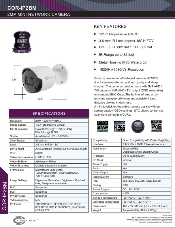 Medallion network camera, 2MP Medallion network camera with 1920(H)×1080(V) resolution, this Medallion IP Bullet Security Camera has Triple Stream,WDR, alarm trigger and much more.