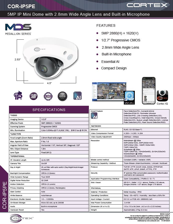 Medallion 5MP (4K) Outdoor Network Camera with fixed wide angle lens