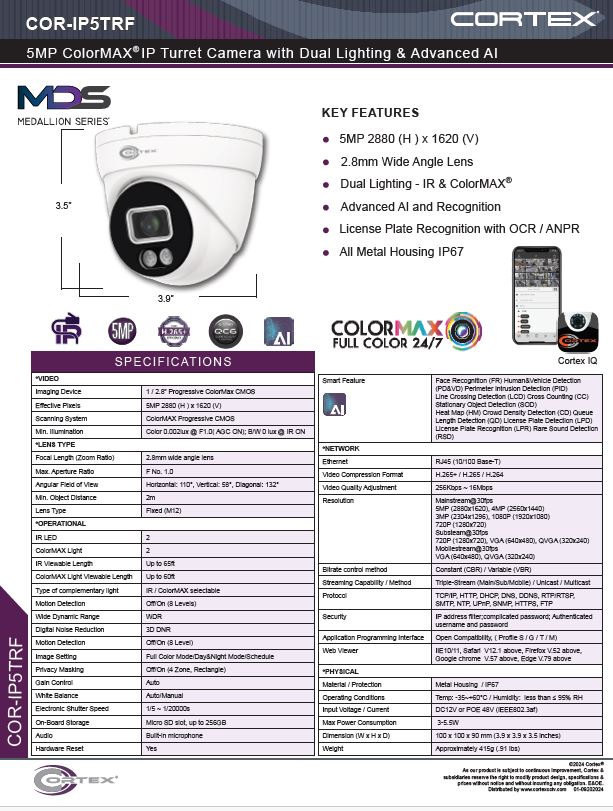 Medallion network camera, Medallion 5MP Network Turret Camera with IR and 2.8mm wide angle lens